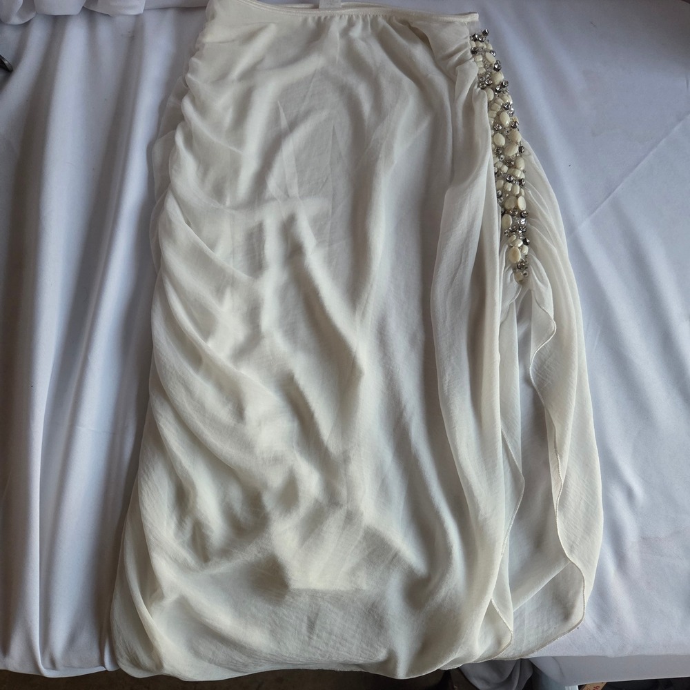 Vintage Freesia White Beaded‎ Ruched Skirt Top Y2K Asymmetrical Fairycore D7039